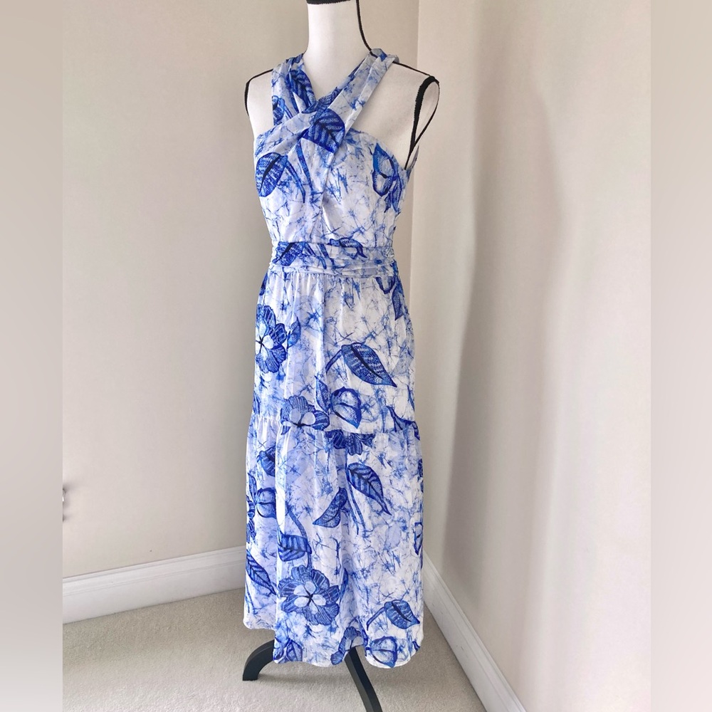 White House Black Market Blue and White Floral Maxi Dress - Picture 8 of 15